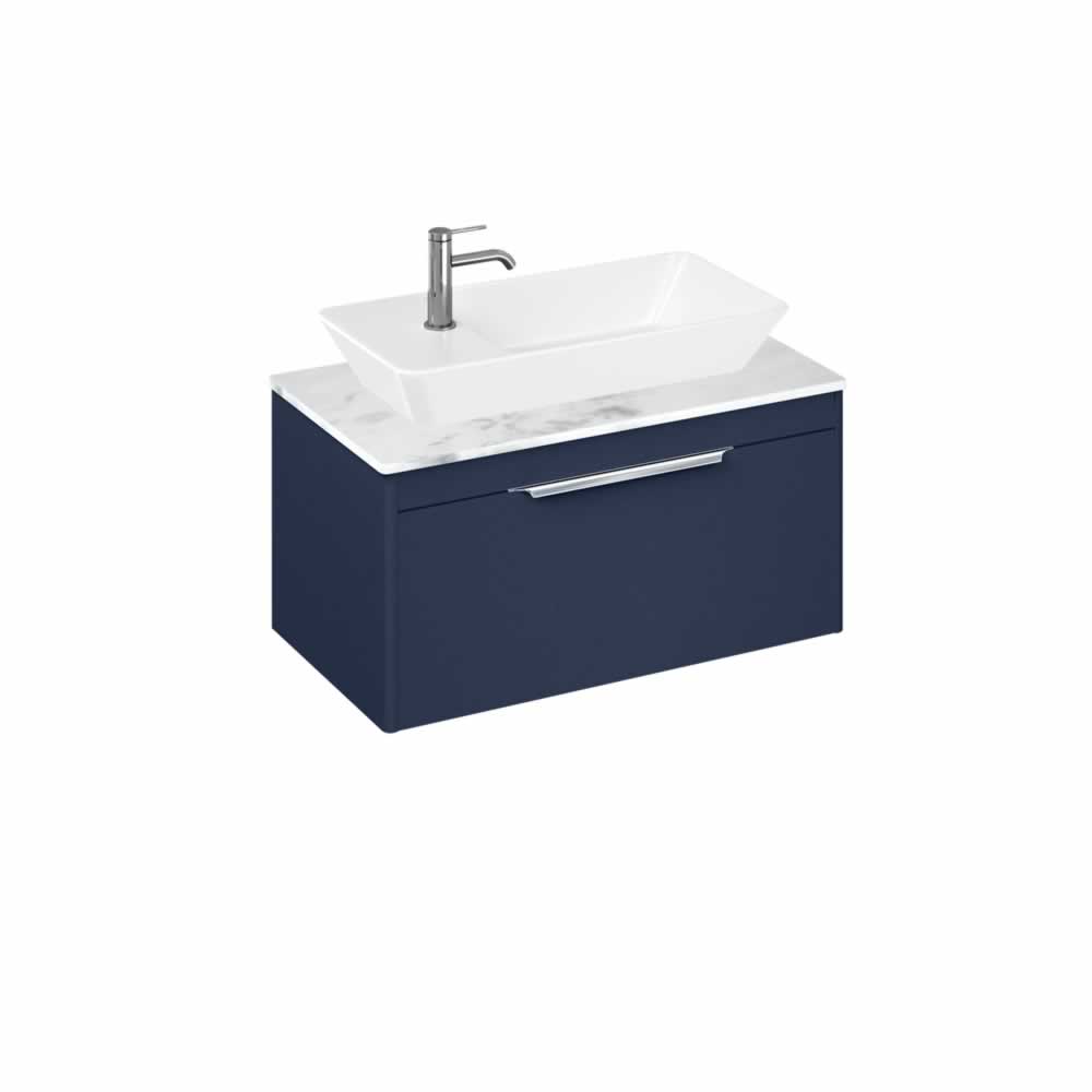 Shoreditch 85cm single drawer Matt Blue with Carrara White Worktop and Yacht Countertop Basin